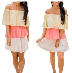 NWOT Pink Lily Colorblock Ruffle Dress